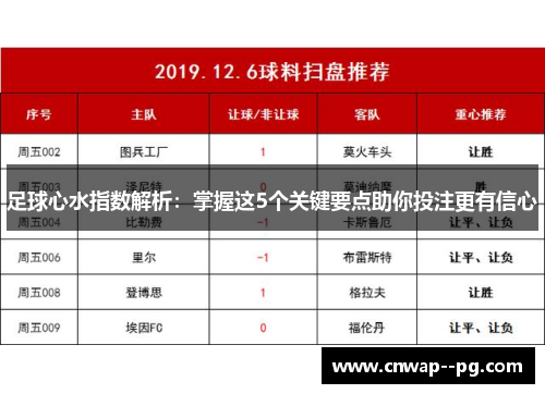 足球心水指数解析：掌握这5个关键要点助你投注更有信心